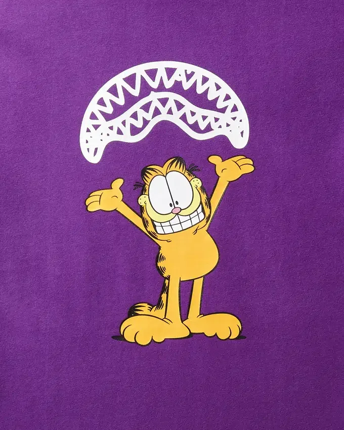 GARFIELD KÖPEK BALIĞI AĞZI DESENLİ TİŞÖRT (MOR)