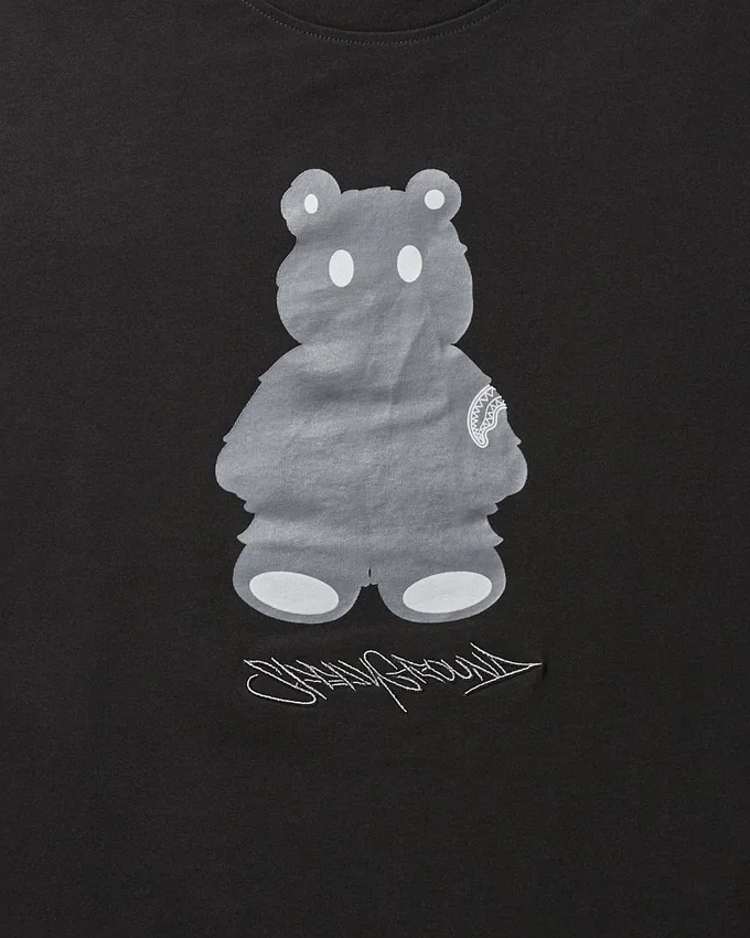 KISA KOLLU GRAFİK MONEY BEAR TİŞÖRT (SİYAH)