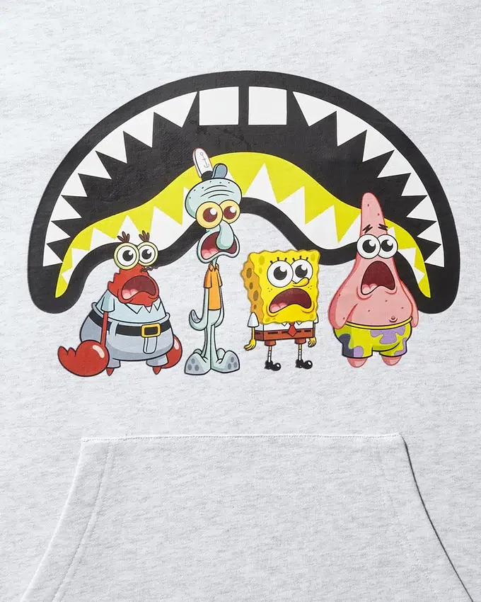Spongebob KREW Shark BALIĞI KAPÜŞONLU TİŞÖRT (AÇIK GRİ)